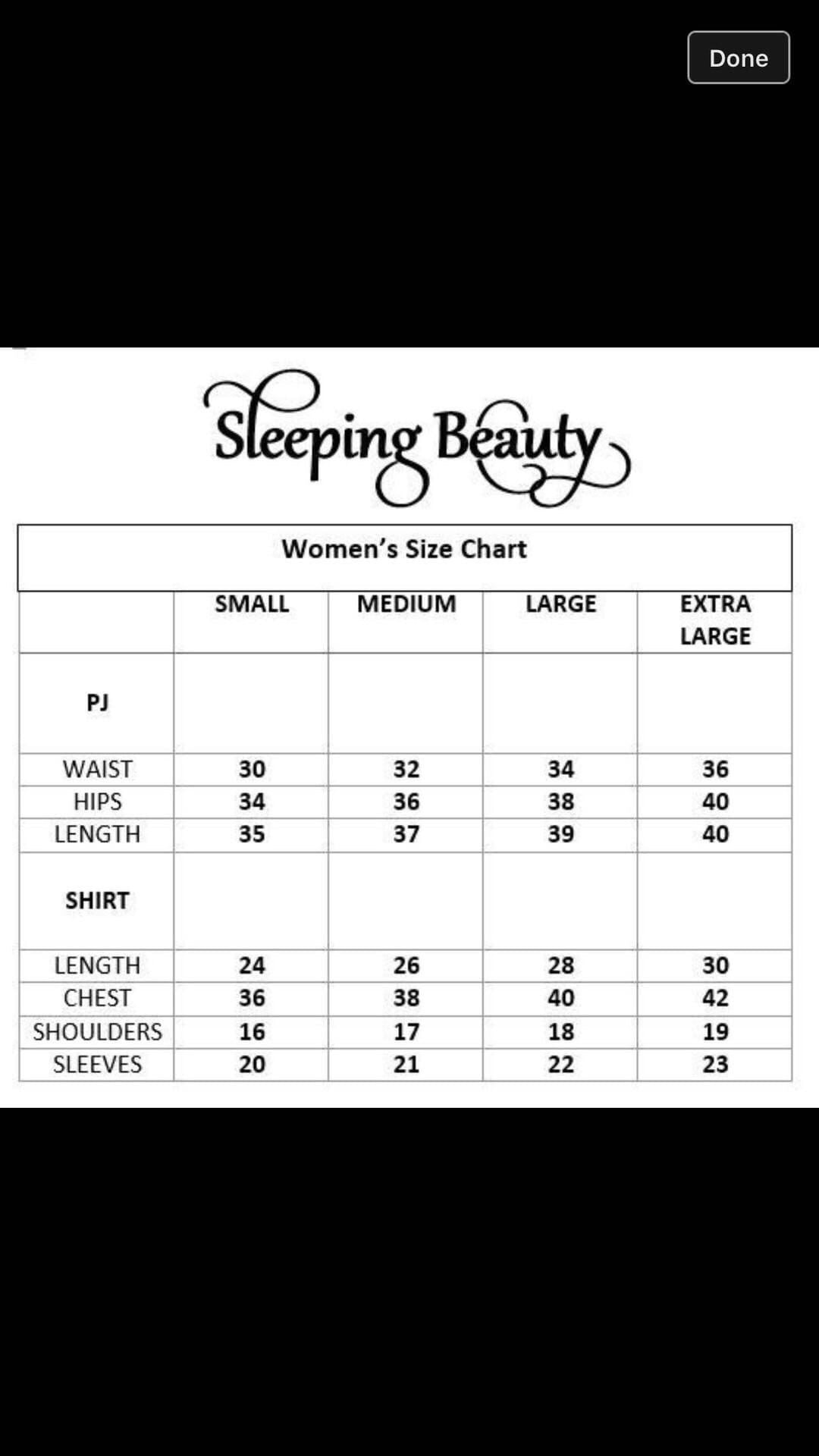 Size chart